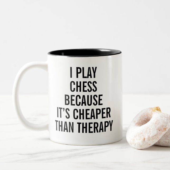 Funny Chess Therapy Two-Tone Coffee Mug (With Donut)