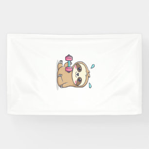 Funny Chibi Sloth Workout Cute Kawaii Gym Cartoon Banner