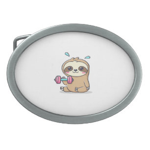 Funny Chibi Sloth Workout Cute Kawaii Gym Cartoon Belt Buckle
