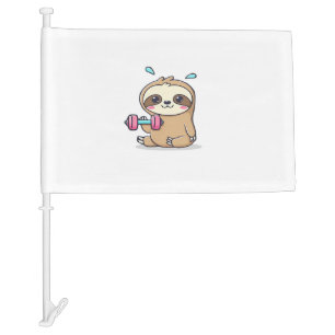 Funny Chibi Sloth Workout  Cute Kawaii Gym Cartoon Car Flag