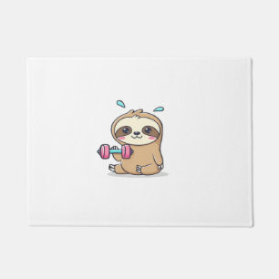 Funny Chibi Sloth Workout  Cute Kawaii Gym Cartoon Doormat