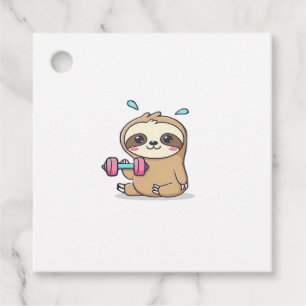 Funny Chibi Sloth Workout  Cute Kawaii Gym Cartoon Favor Tags