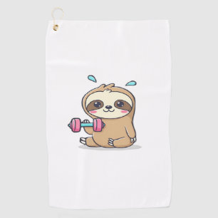 Funny Chibi Sloth Workout Cute Kawaii Gym Cartoon Golf Towel