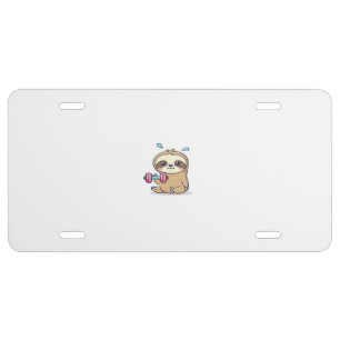Funny Chibi Sloth Workout  Cute Kawaii Gym Cartoon License Plate