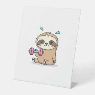 Funny Chibi Sloth Workout Cute Kawaii Gym Cartoon Pedestal Sign