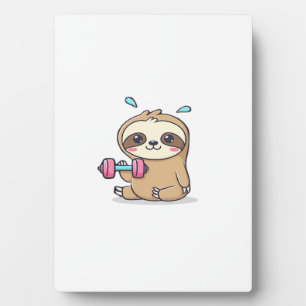 Funny Chibi Sloth Workout Cute Kawaii Gym Cartoon Plaque