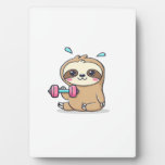 Funny Chibi Sloth Workout  Cute Kawaii Gym Cartoon Plaque