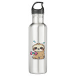Funny Chibi Sloth Workout  Cute Kawaii Gym Cartoon Stainless Steel Water Bottle