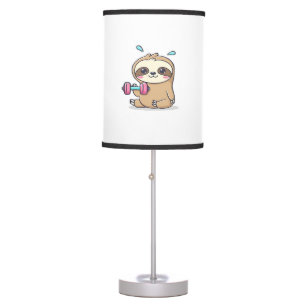 Funny Chibi Sloth Workout Cute Kawaii Gym Cartoon Table Lamp