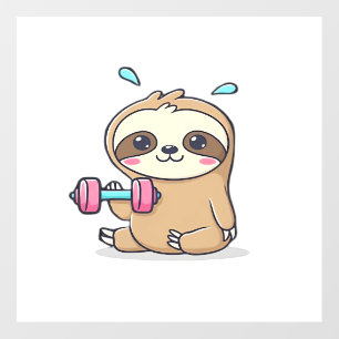 Funny Chibi Sloth Workout Cute Kawaii Gym Cartoon Wall Decal