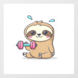 Funny Chibi Sloth Workout  Cute Kawaii Gym Cartoon Wall Decal