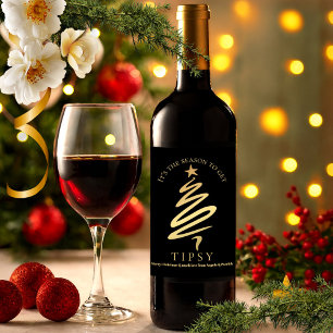 Funny Chic Black and Gold Christmas Wine Label