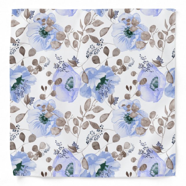 Funny Chic Blue Watercolor Flowers  Bandana (Front)