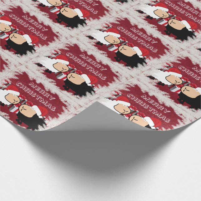 Funny chic Christmas Santa cartoon sheep Wrapping Paper (Corner)
