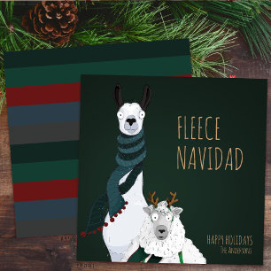 Funny Chic Festive “Fleece Navidad” Pun Holiday Card