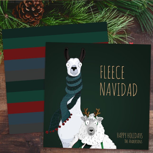 Funny Chic Festive “Fleece Navidad” Pun Holiday Card (Creator Uploaded)