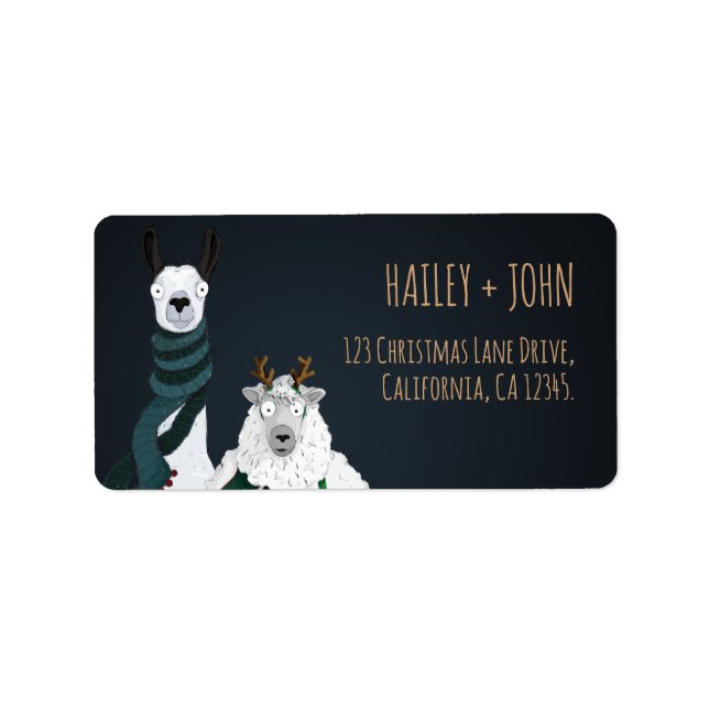 Funny Chic Winter Llama & Sheep Return Address Label (Front)