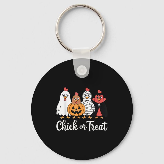 Funny Chick Or Treat Chicken Halloween  Keychain (Front)