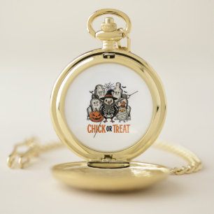 Funny Chick Or Treat Halloween Chicken Graphic_1 Pocket Watch