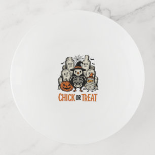 Funny Chick Or Treat Halloween Chicken Graphic_1 Trinket Tray