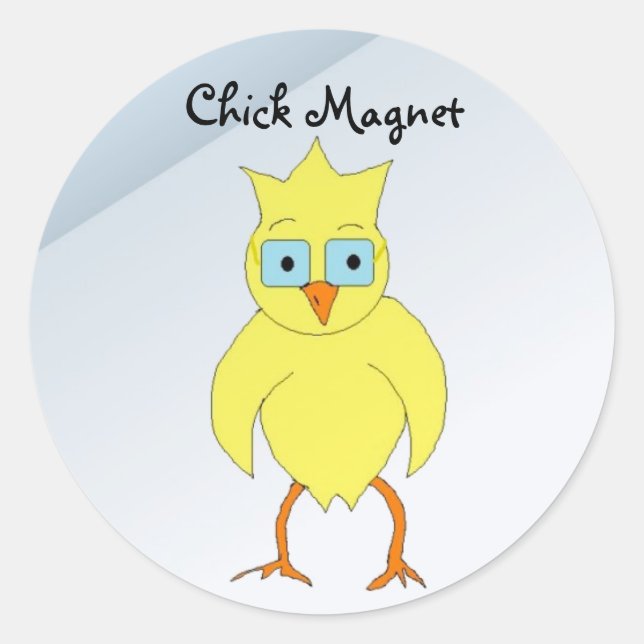 Funny Chick With Glasses Classic Round Sticker (Front)