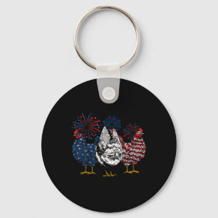 Funny Chicken 4th Of July Patriotic American Chick Keychain