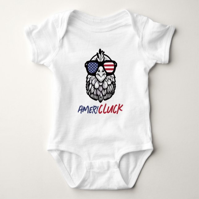Funny Chicken Ameri-CLUCK Patriotic  Baby Bodysuit (Front)