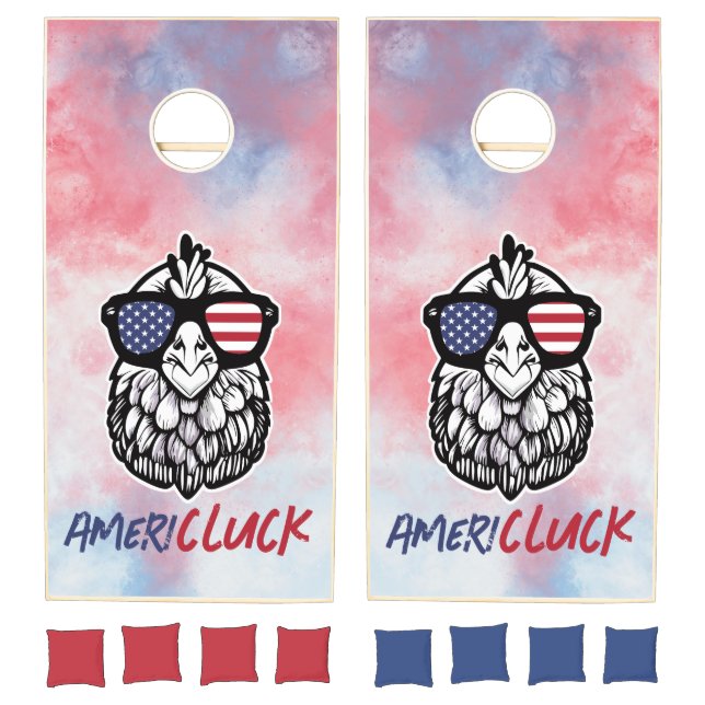 Funny Chicken Ameri-CLUCK Patriotic  Cornhole Set (Set)