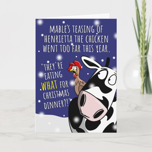 Funny Chicken And Cow Christmas Holiday Card (Front)