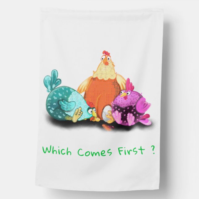 Funny Chicken and Egg House Flag - Custom Text (Front)