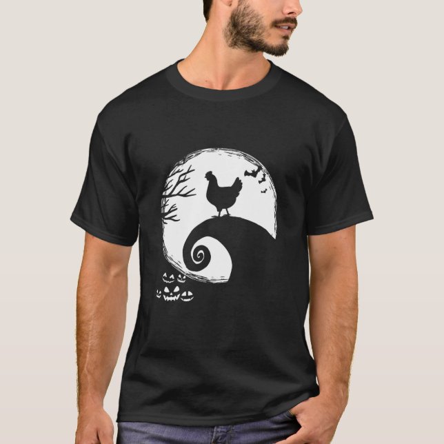 Funny Chicken And Moon Halloween Costume T-Shirt (Front)