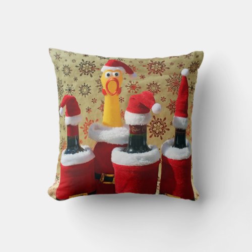 Funny Chicken and Wine Christmas Pillow Throw Pillow