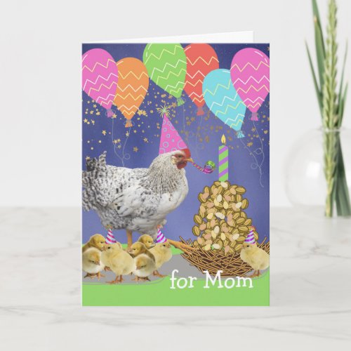 Funny Chicken Birthday for Mom with Party Chicks  Card