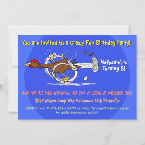Funny chicken birthday invitation