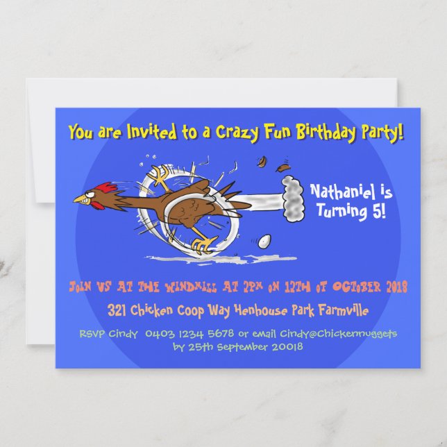 Funny chicken birthday invitation (Front)