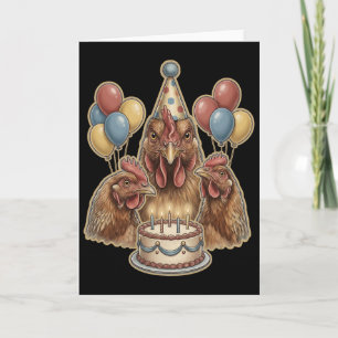 Funny Chicken Birthday Party Hat Cake Farm Animal Card