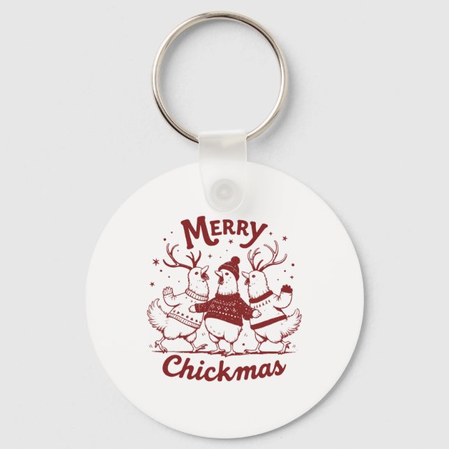 Funny Chicken Christmas Farm Animal Cute Xmas Merr Keychain (Front)