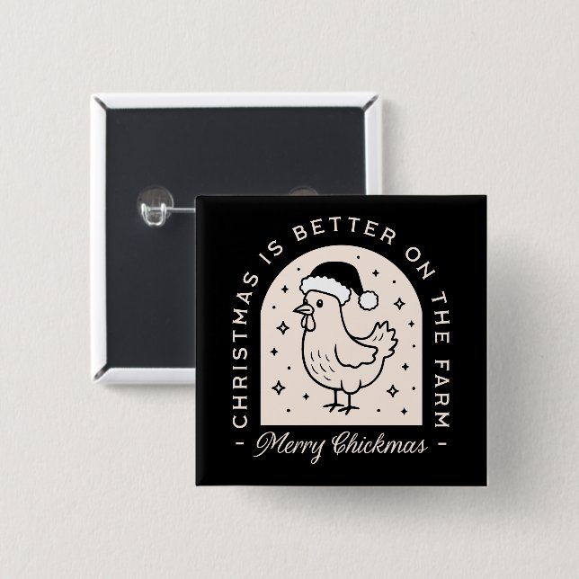 Funny chicken Christmas farm puns whimsical black Button (Front & Back)
