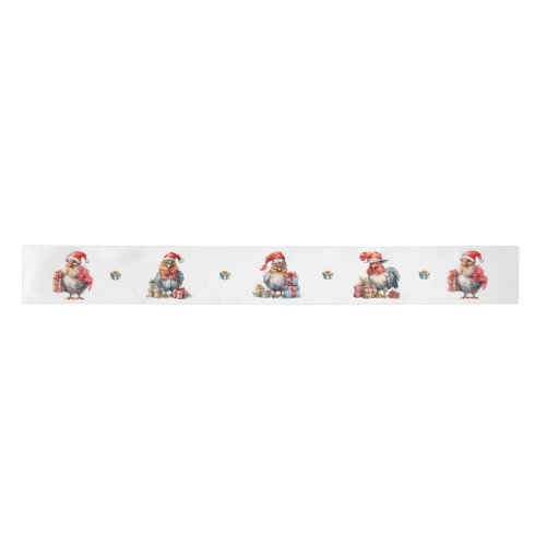 Funny Chicken Christmas Holiday Shoppers White Satin Ribbon