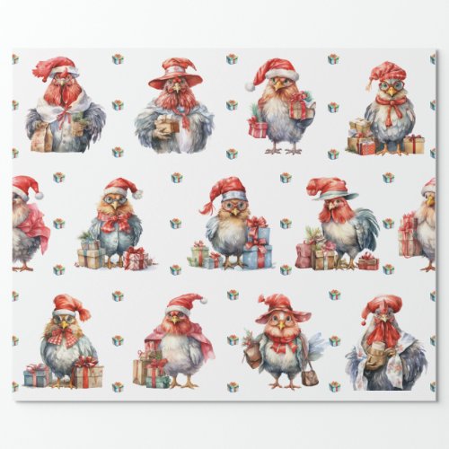 Funny Chicken Christmas Holiday Shoppers White Wrapping Paper