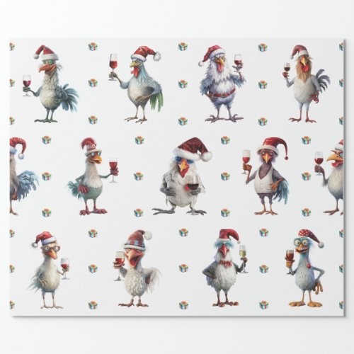 Funny Chicken Christmas Holiday Wine Party White Wrapping Paper