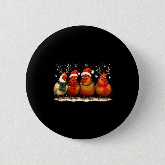 Funny Chicken Christmas Lights Farm Animal Cute Xm Button (Front)