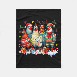 Funny Chicken Christmas Lights Farm Animal Cute Xm Fleece Blanket