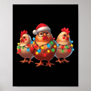 Funny Chicken Christmas Lights Farm Animal Cute Xm Poster