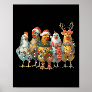 Funny Chicken Christmas Lights Farm Animal Cute Xm Poster