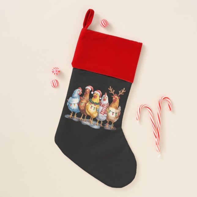 Funny Chicken Christmas Lights Farm Animal Xmas  Christmas Stocking (Front)