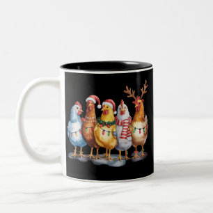 Funny Chicken Christmas Lights Farm Animal Xmas  Two-Tone Coffee Mug