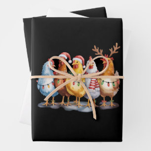 Funny Chicken Christmas Lights Farm Animal Xmas  Wrapping Paper Sheets