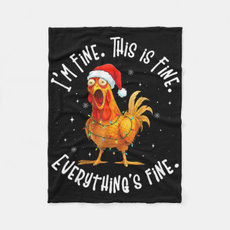 Funny Chicken Christmas Lights I'm Fine This Is Fi Fleece Blanket