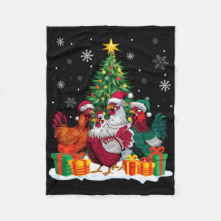 Funny Chicken Christmas Lights Tree Santa Hat Snow Fleece Blanket